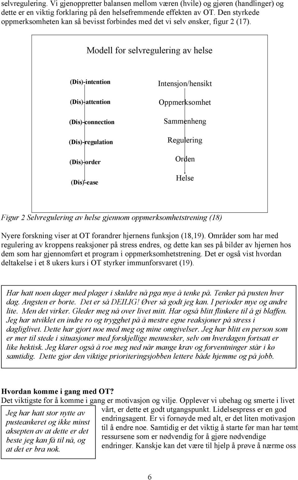 Modell for selvregulering av helse (Dis)-intention (Dis)-attention (Dis)-connection (Dis)-regulation (Dis)-order (Dis)-ease Intensjon/hensikt Oppmerksomhet Sammenheng Regulering Orden Helse Figur 2