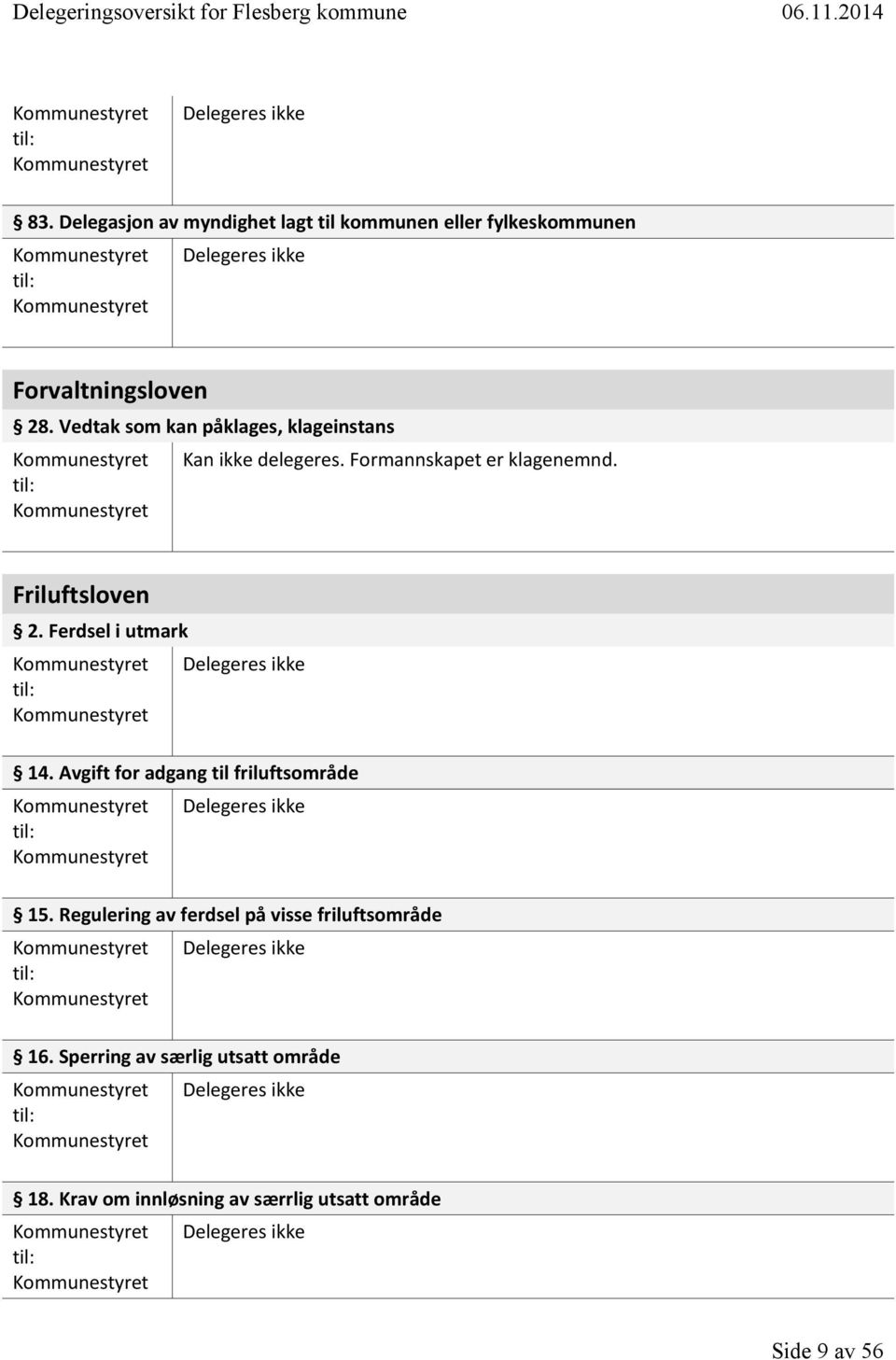 Ferdsel i utmark 14. Avgift for adgang til friluftsområde 15.