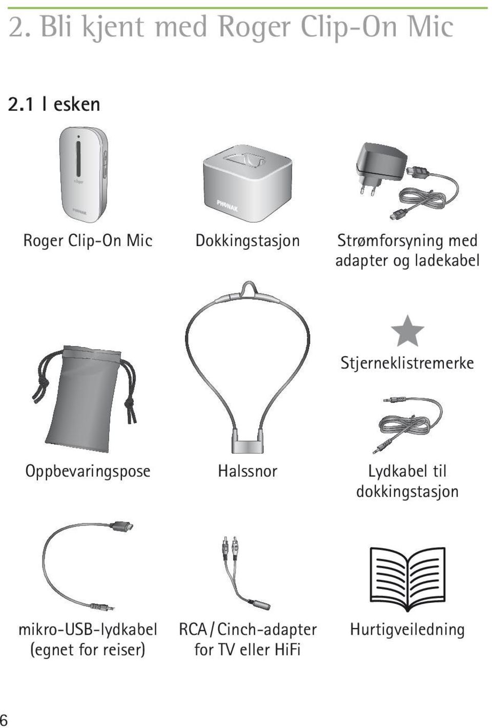 og ladekabel Stjerneklistremerke 6 Oppbevaringspose Halssnor Lydkabel