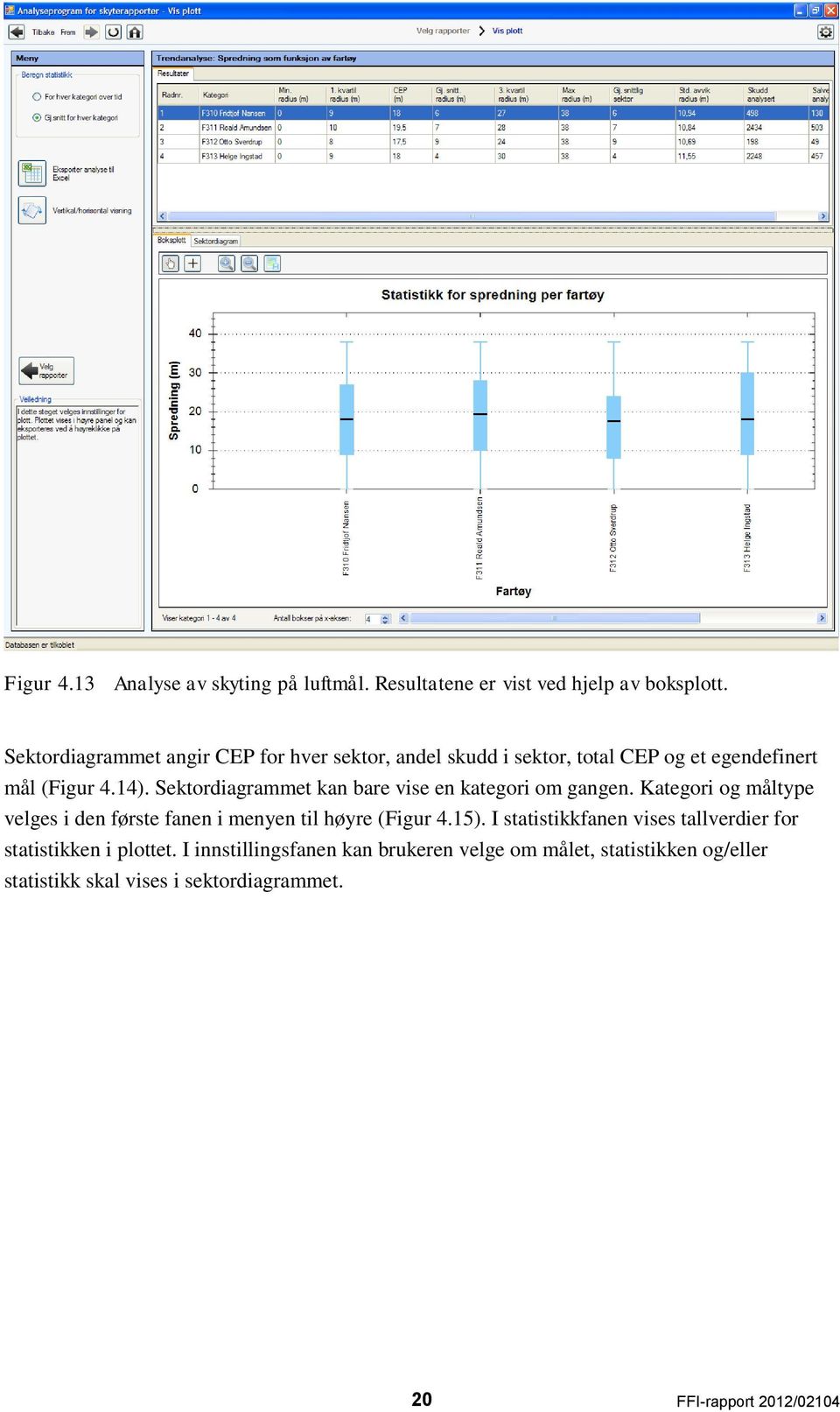 Sektordiagrammet kan bare vise en kategori om gangen. Kategori og måltype velges i den første fanen i menyen til høyre (Figur 4.15).