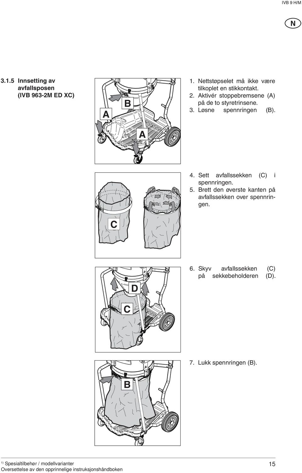 ktivér stoppebremsene () på de to styretrinsene. 3. Løsne spennringen (). 4.