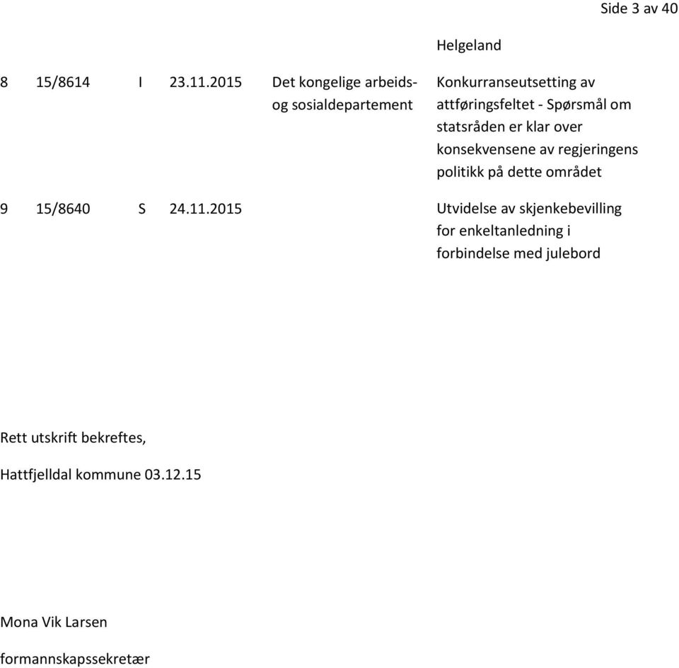 statsråden er klar over konsekvensene av regjeringens politikk på dette området 9 15/8640 S 24.11.