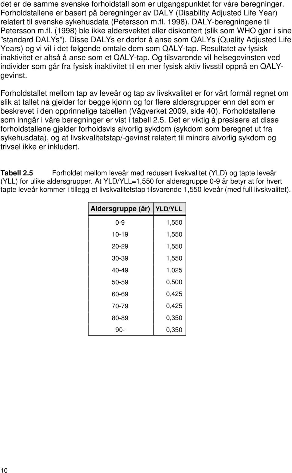 Det er viktig å presisere at disse forholdstallene gjelder forholdsvis alvorlig sykdom (sykdom som beregnet ut fra sykehusdata), og at livskvalitetstap/-gevinst relatert til mindre alvorlig sykdom og