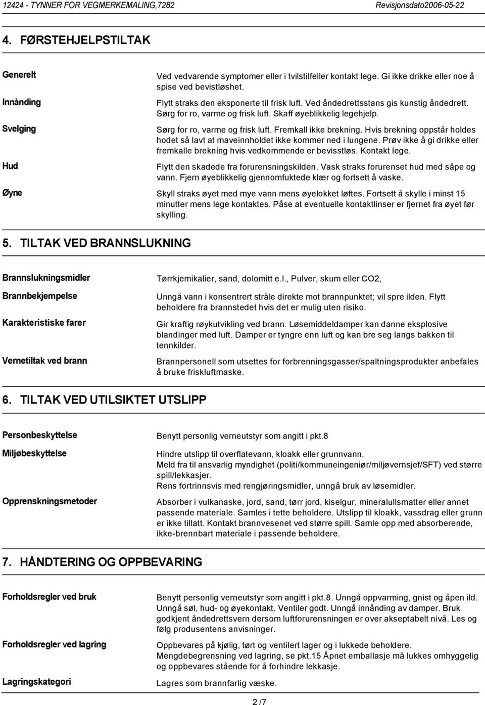 Skaff øyeblikkelig legehjelp. Sørg for ro, varme og frisk luft. Fremkall ikke brekning. Hvis brekning oppstår holdes hodet så lavt at maveinnholdet ikke kommer ned i lungene.