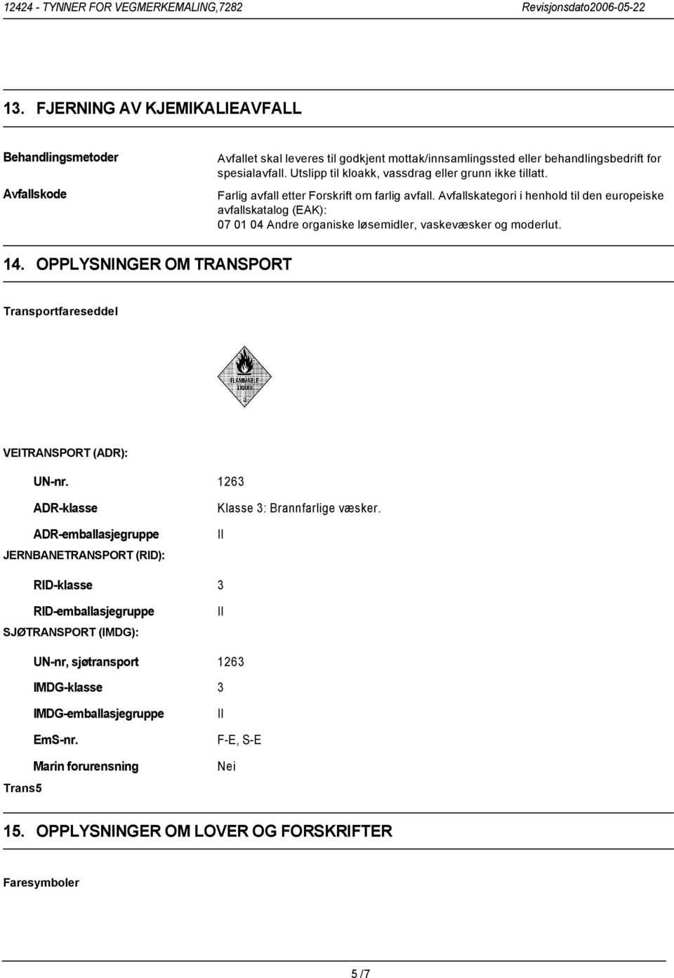 Utslipp til kloakk, vassdrag eller grunn ikke tillatt. Farlig avfall etter Forskrift om farlig avfall.