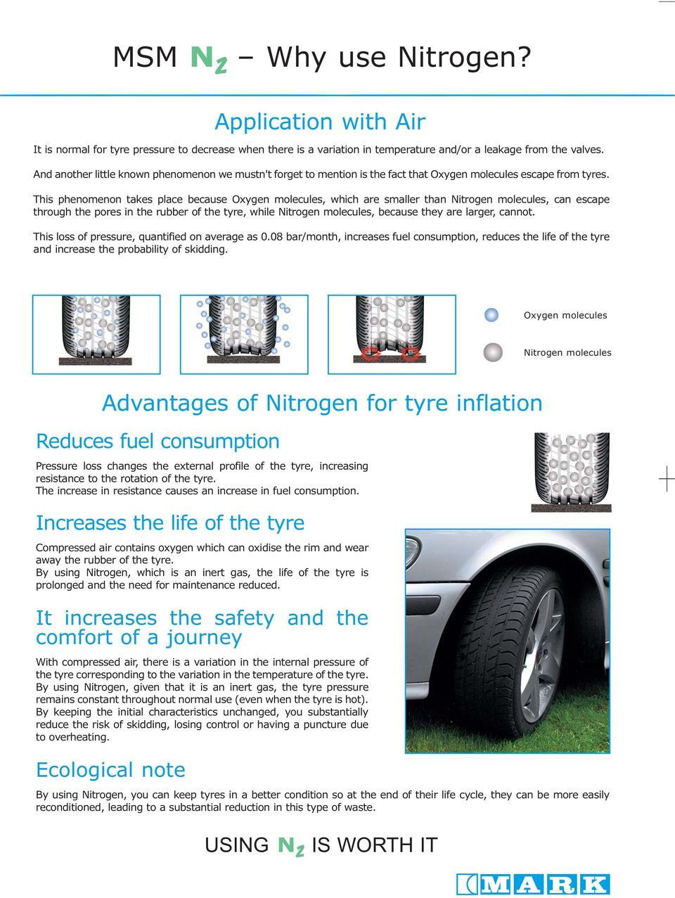 This phenomenon takes place because Oxygen molecules, which are smaller than Nitrogen molecules, can escape through the pores in the rubber of the tyre, while Nitrogen molecules, because they are