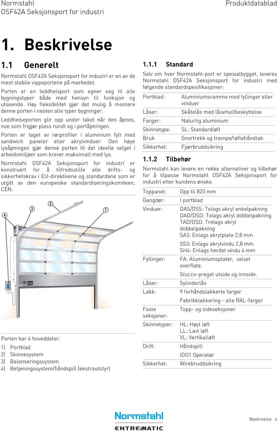 Porten er laget av rørprofiler i aluminium fylt med sandwich paneler eller akrylvinduer. Den høye lysåpningen gjør denne porten til det ideelle valget i arbeidsmiljøer som krever maksimalt med lys.