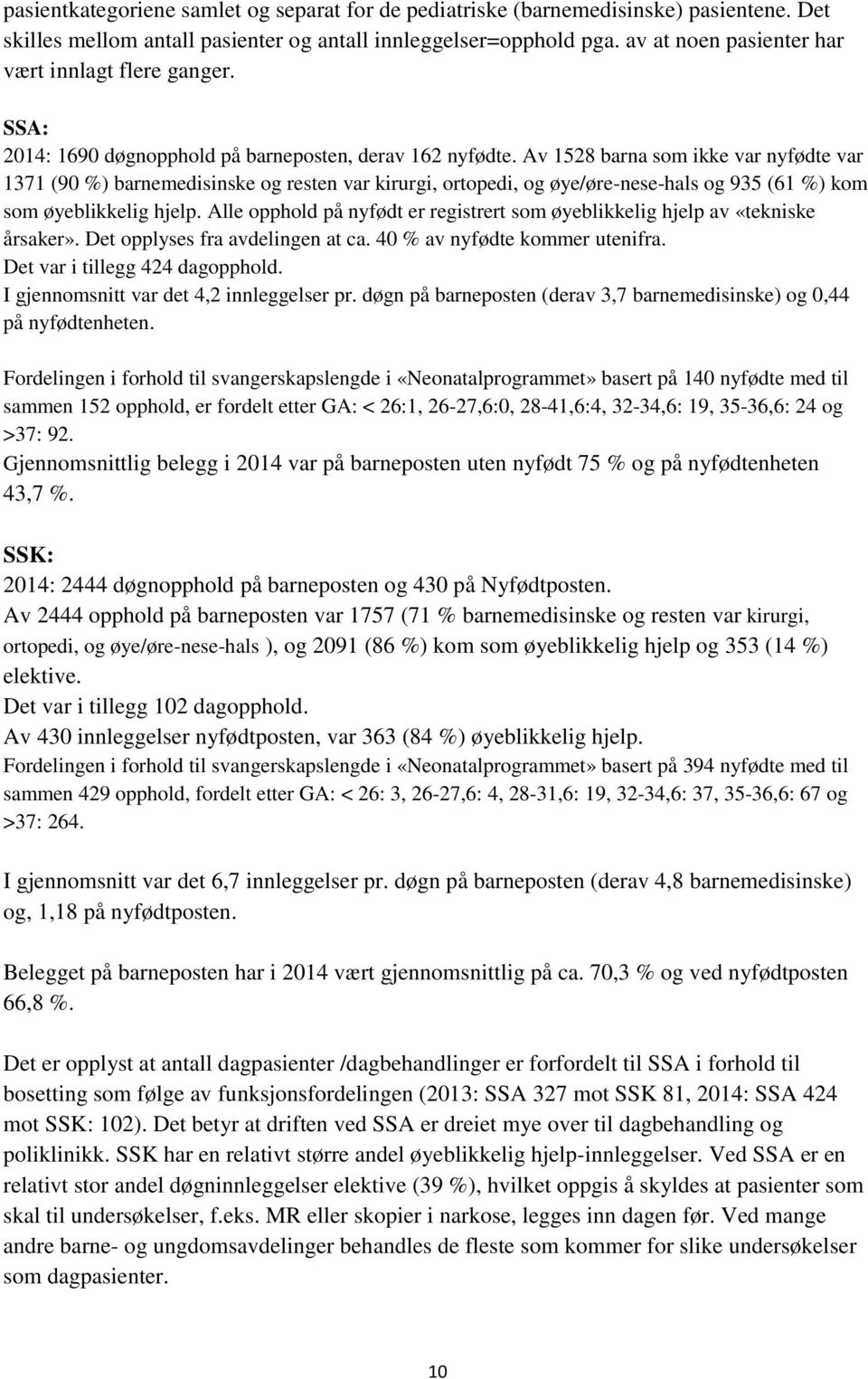 Av 1528 barna som ikke var nyfødte var 1371 (90 %) barnemedisinske og resten var kirurgi, ortopedi, og øye/øre-nese-hals og 935 (61 %) kom som øyeblikkelig hjelp.