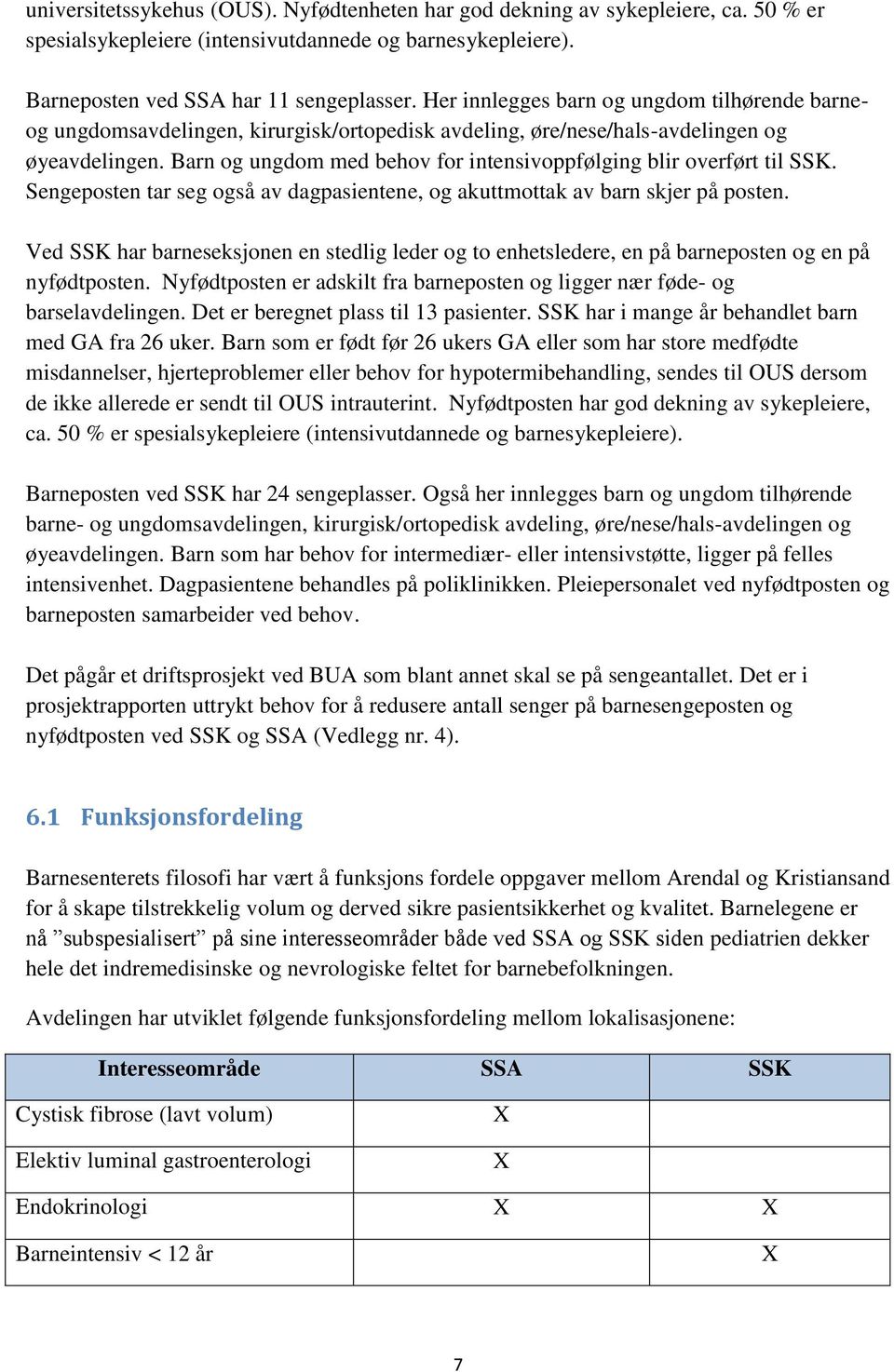 Barn og ungdom med behov for intensivoppfølging blir overført til SSK. Sengeposten tar seg også av dagpasientene, og akuttmottak av barn skjer på posten.