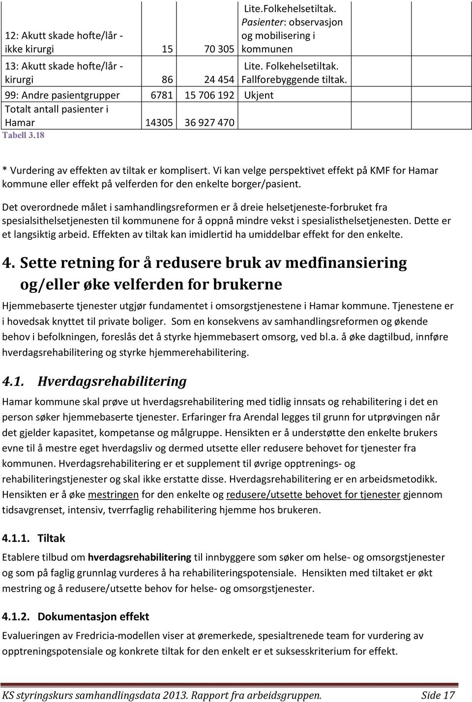 Vi kan velge perspektivet effekt på KMF for Hamar kommune eller effekt på velferden for den enkelte borger/pasient.