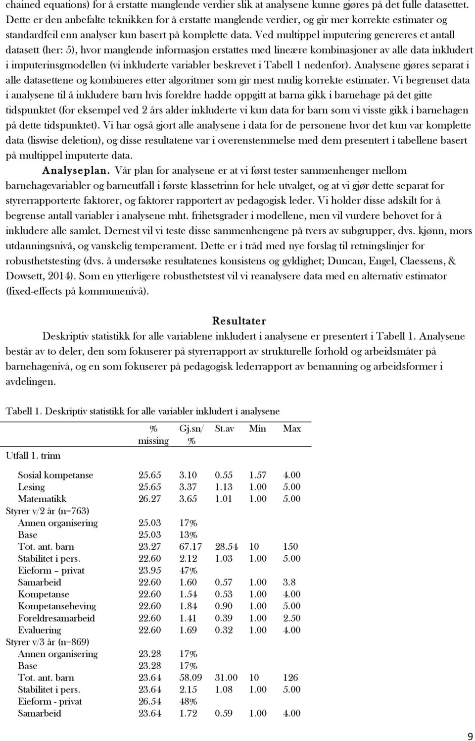 Ved multippel imputering genereres et antall datasett (her: 5), hvor manglende informasjon erstattes med lineære kombinasjoner av alle data inkludert i imputerinsgmodellen (vi inkluderte variabler