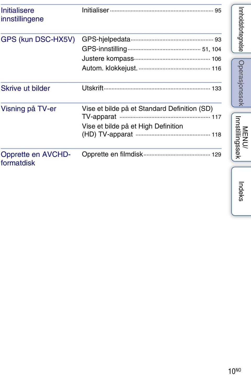 116 Skrive ut bilder Utskrift 133 Visning på TV-er Opprette en AVCHDformatdisk Vise et