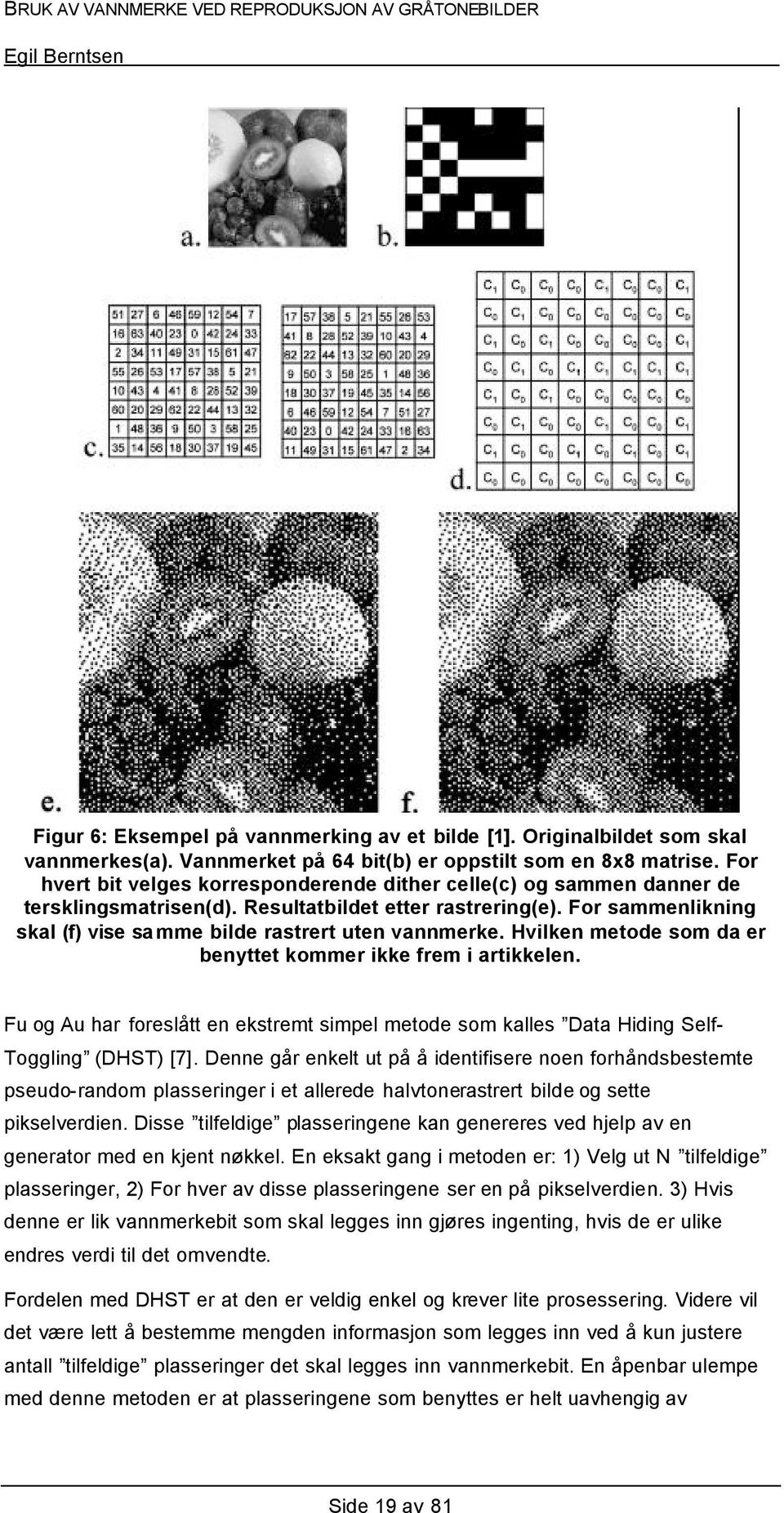 Hvilken metode som da er benyttet kommer ikke frem i artikkelen. Fu og Au har foreslått en ekstremt simpel metode som kalles Data Hiding Self- Toggling (DHST) [7].