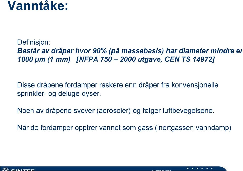 dråper fra konvensjonelle sprinkler- og deluge-dyser.