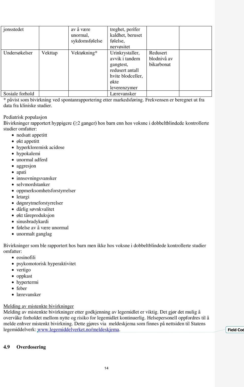 Frekvensen er beregnet ut fra data fra kliniske studier.