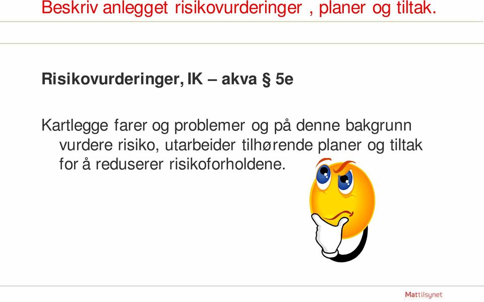 problemer og på denne bakgrunn vurdere risiko,