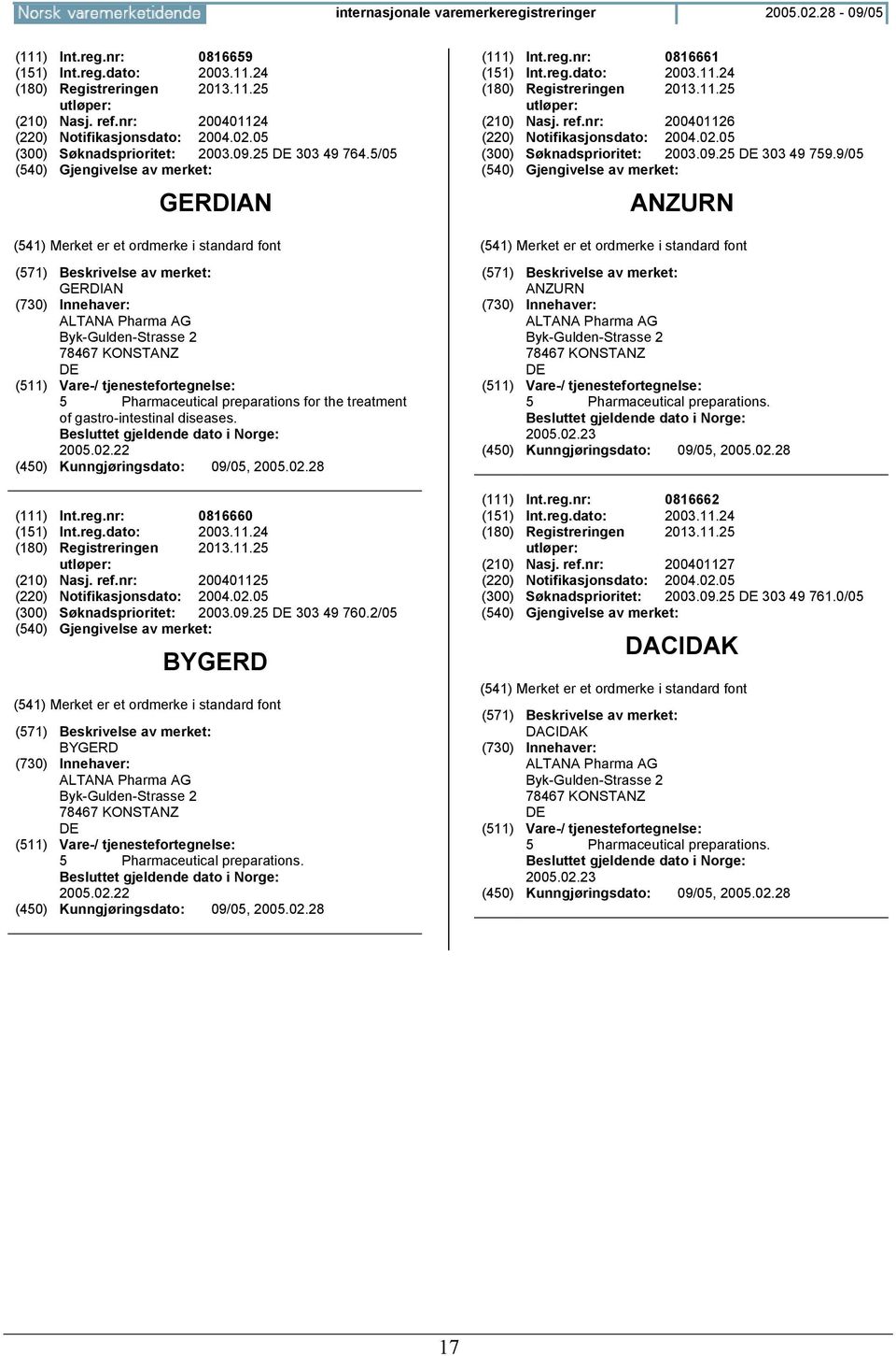 nr: 0816660 (151) Int.reg.dato: 2003.11.24 (180) Registreringen 2013.11.25 (210) Nasj. ref.nr: 200401125 (220) Notifikasjonsdato: 2004.02.05 (300) Søknadsprioritet: 2003.09.25 303 49 760.