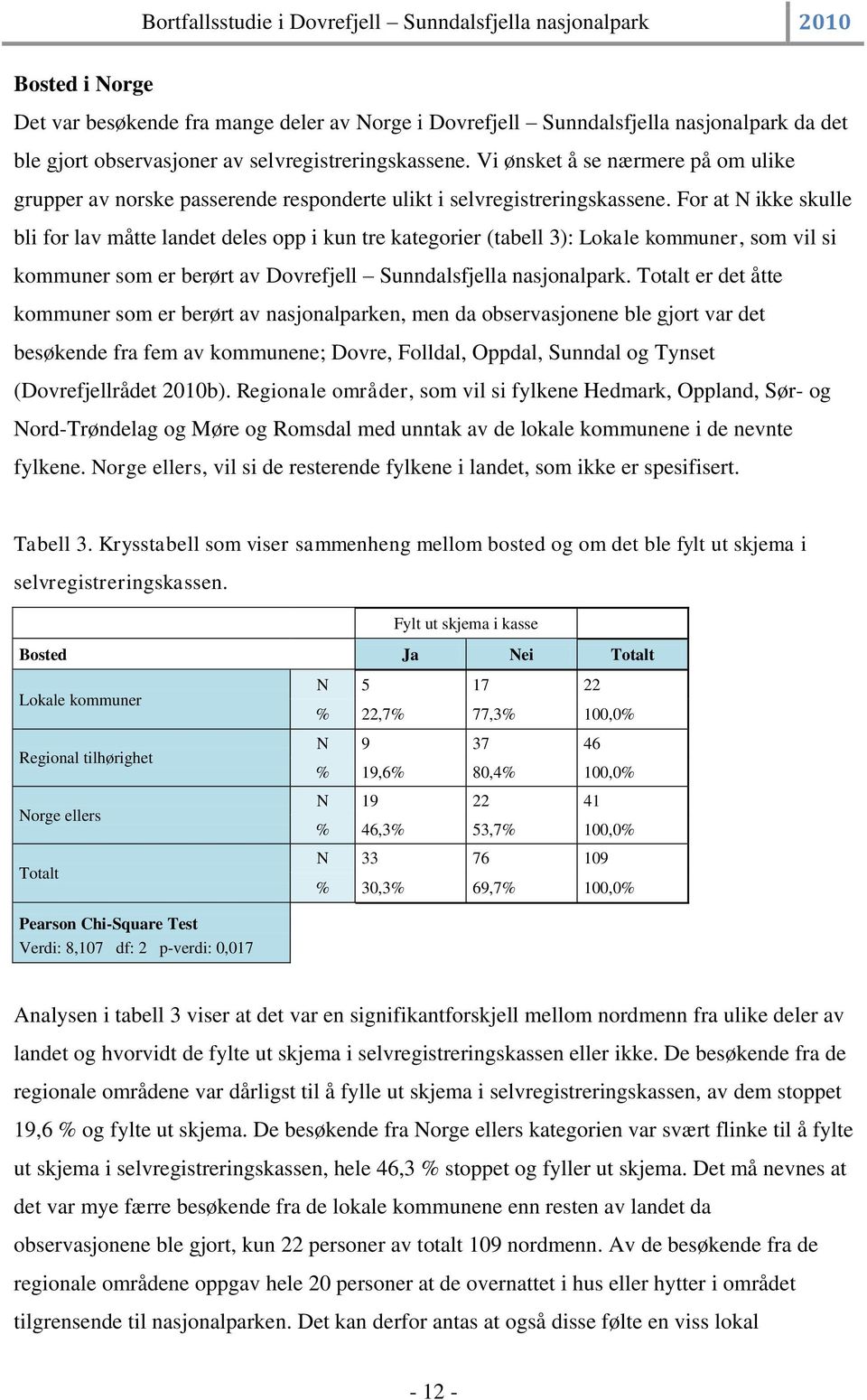 For at N ikke skulle bli for lav måtte landet deles opp i kun tre kategorier (tabell 3): Lokale kommuner, som vil si kommuner som er berørt av Dovrefjell Sunndalsfjella nasjonalpark.