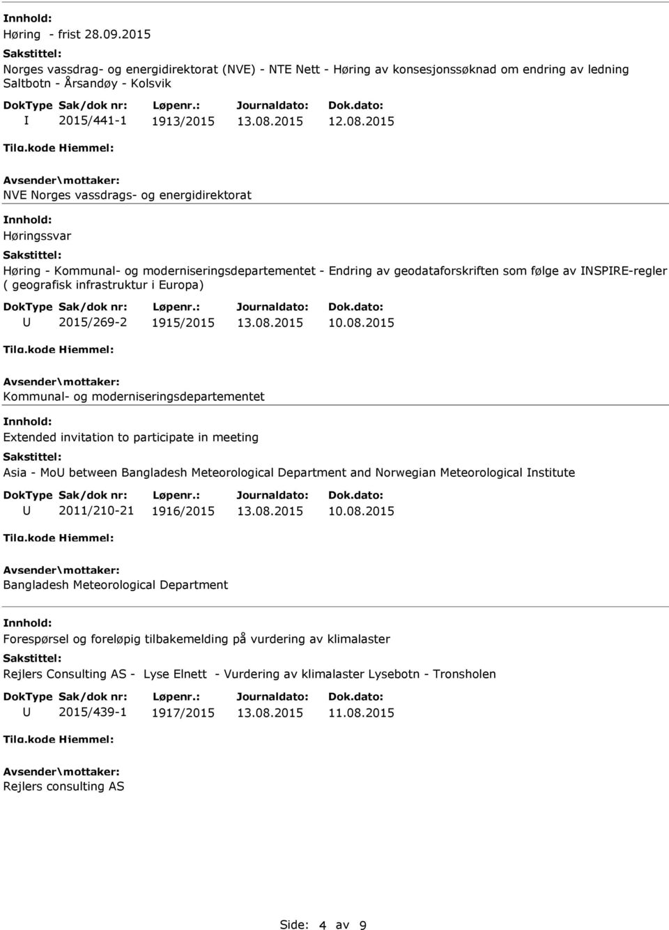 energidirektorat Høringssvar Høring - Kommunal- og moderniseringsdepartementet - Endring av geodataforskriften som følge av NSPRE-regler ( geografisk infrastruktur i Europa) 2015/269-2 1915/2015