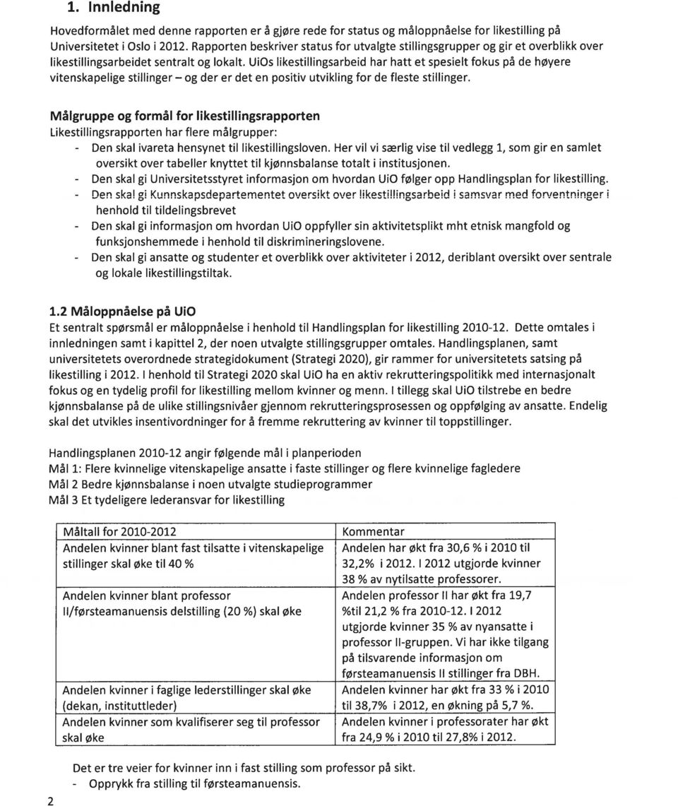 UiOs likestillingsarbeid har hatt et spesielt fokus på de høyere vitenskapelige stillinger og der er det en positiv utvikling for de fleste stillinger.