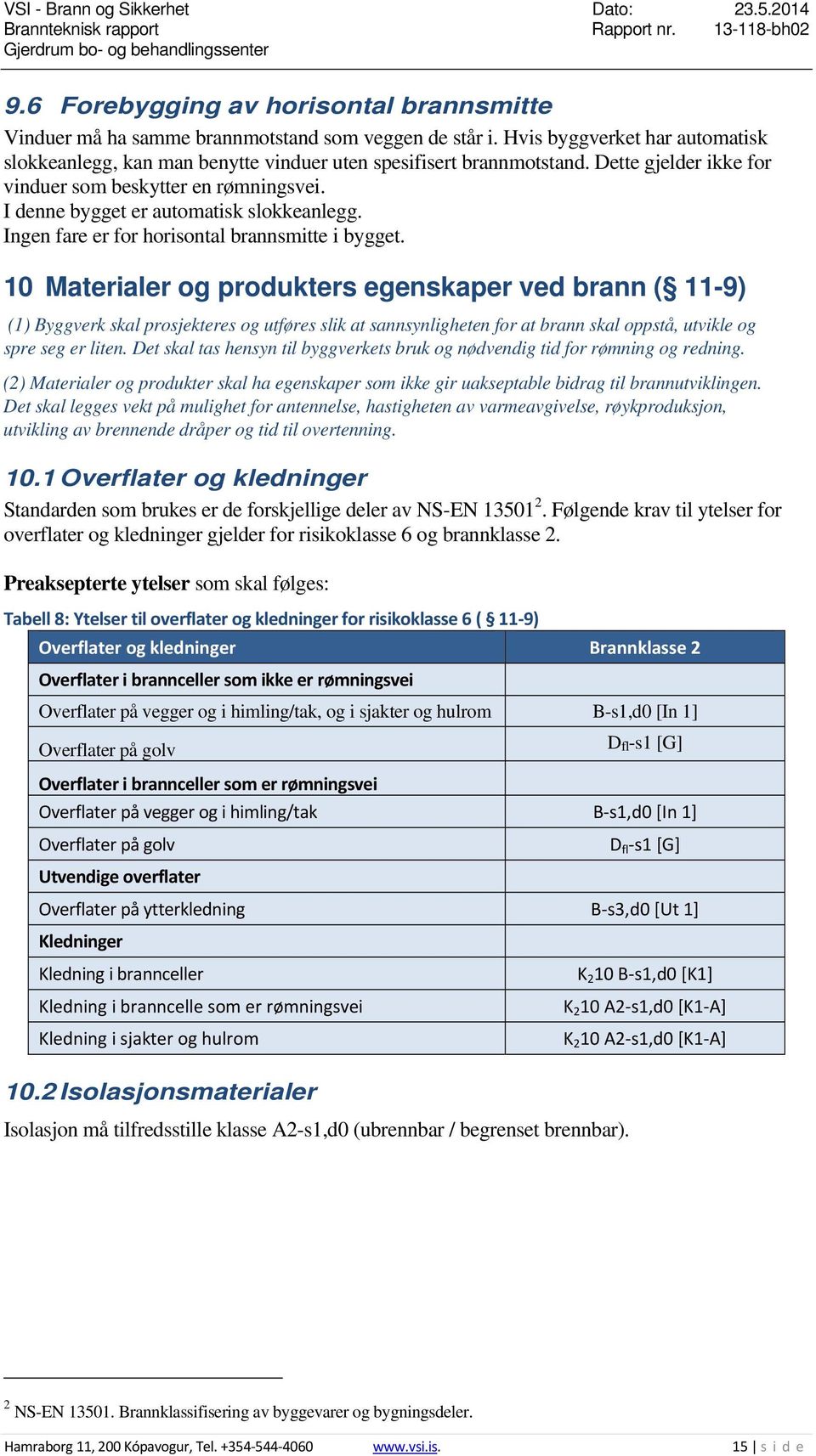 10 Materialer og produkters egenskaper ved brann ( 11-9) (1) Byggverk skal prosjekteres og utføres slik at sannsynligheten for at brann skal oppstå, utvikle og spre seg er liten.