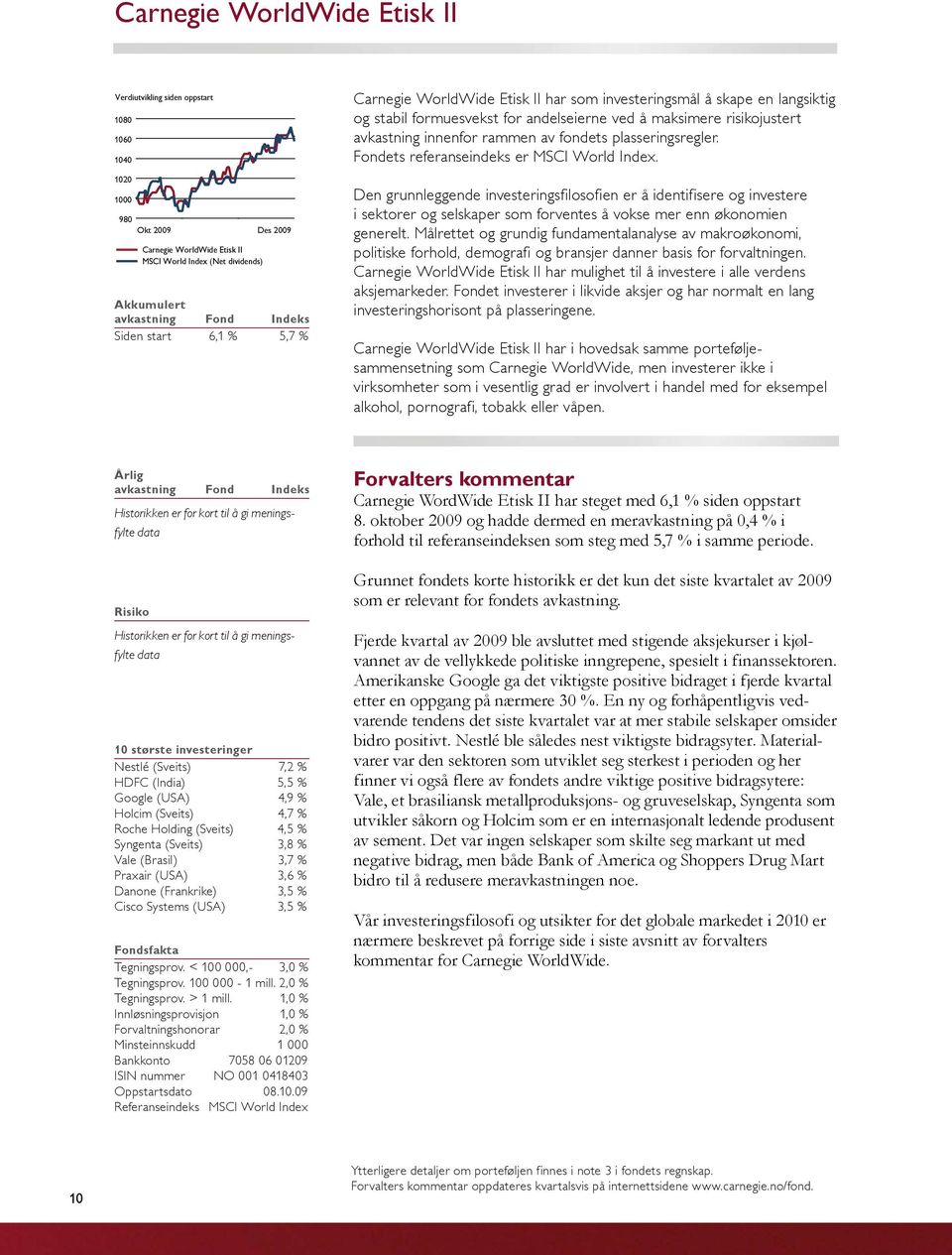 fondets plasseringsregler. Fondets referanseindeks er MSCI World Index.