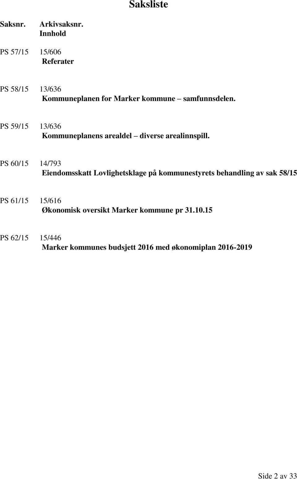 PS 59/15 13/636 Kommuneplanens arealdel diverse arealinnspill.