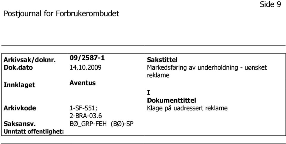 2009 Markedsføring av underholdning - uønsket