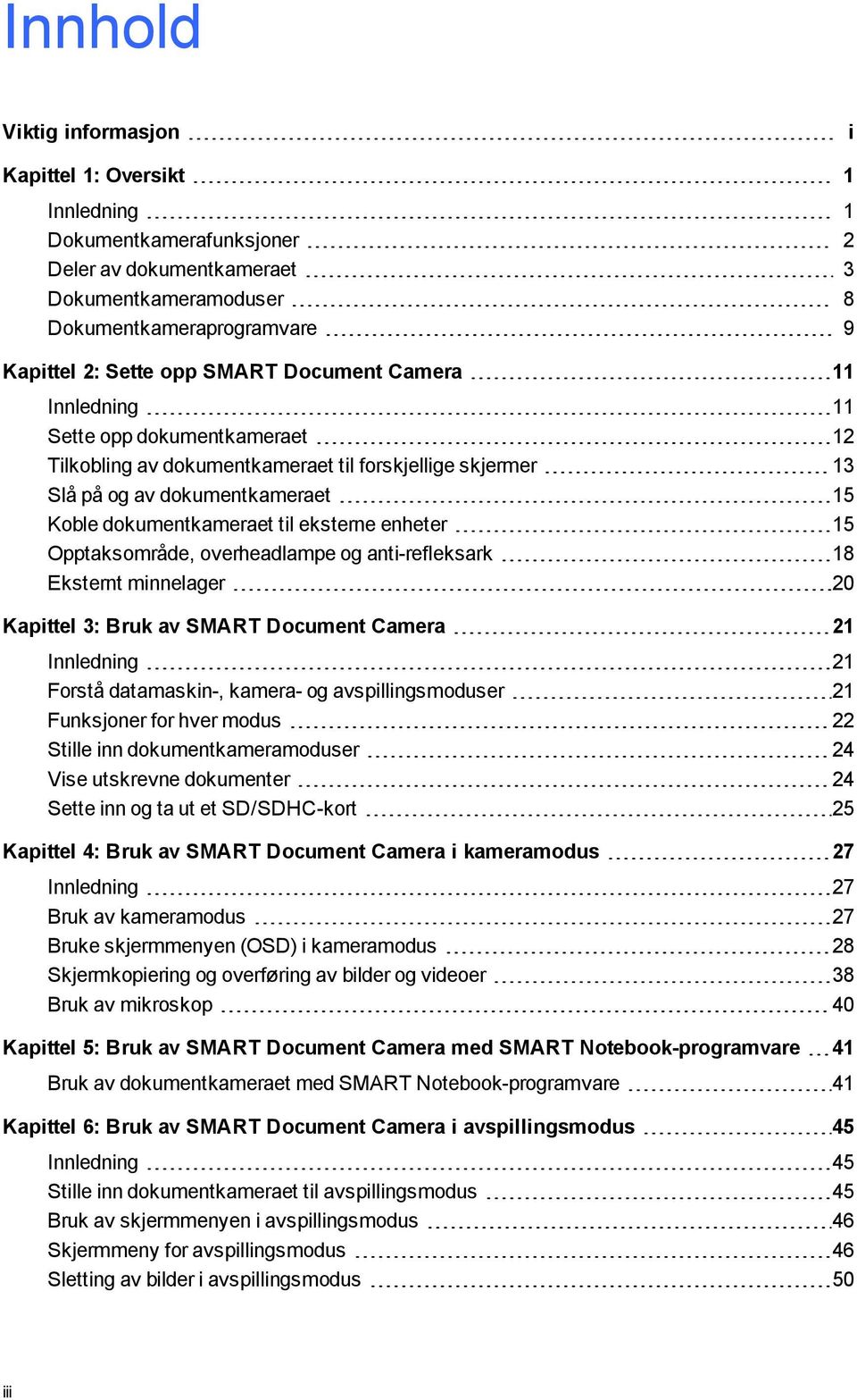 verheadlampe g anti-refleksark 18 Eksternt minnelager 20 Kapittel 3: Bruk av SMART Dcument Camera 21 Innledning 21 Frstå datamaskin-, kamera- g avspillingsmduser 21 Funksjner fr hver mdus 22 Stille