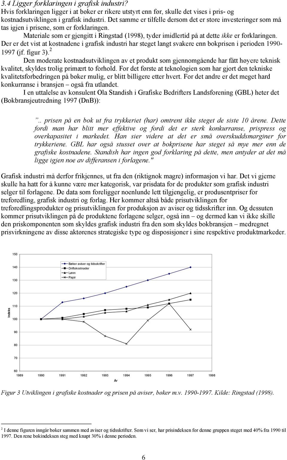 Der er det vist at kostnadene i grafisk industri har steget langt svakere enn bokprisen i perioden 1990-1997 (jf. figur 3).