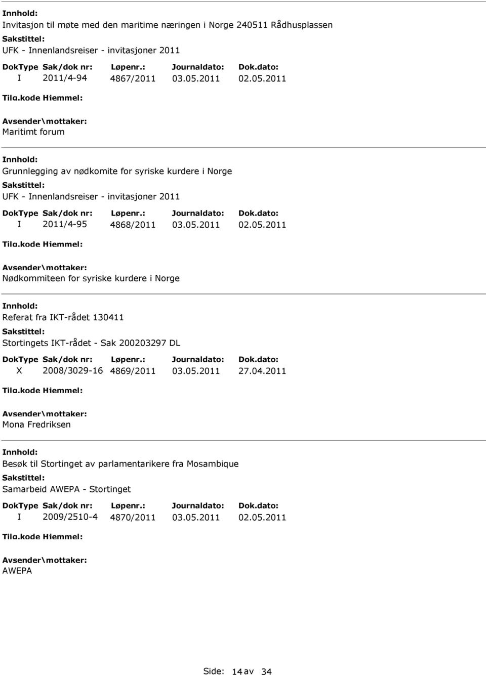 Nødkommiteen for syriske kurdere i Norge Referat fra KT-rådet 130411 Stortingets KT-rådet - Sak 200203297 DL X 2008/3029-16 4869/2011