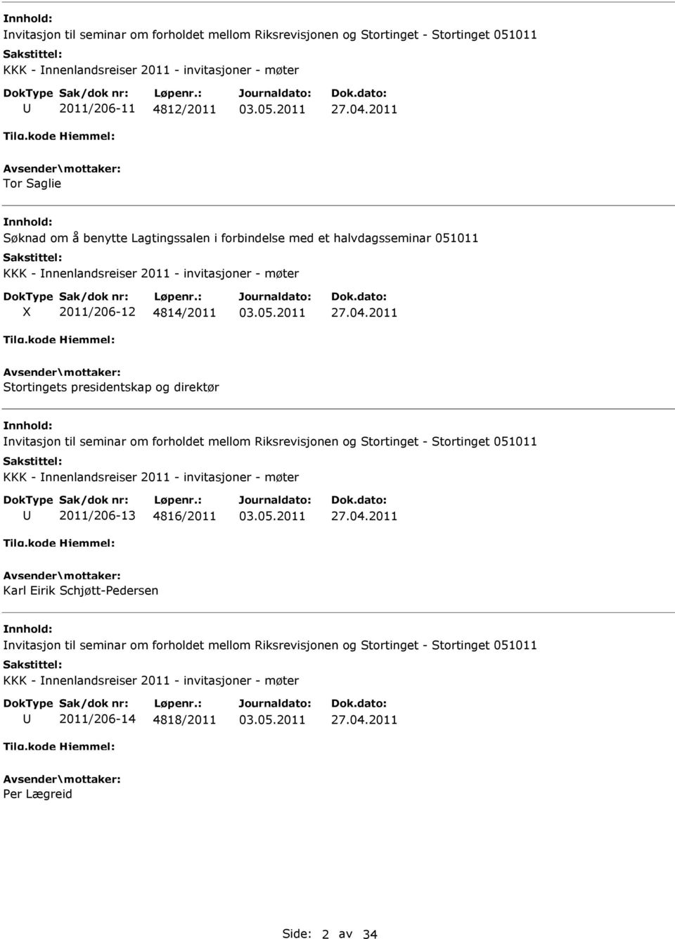 nvitasjon til seminar om forholdet mellom Riksrevisjonen og Stortinget - Stortinget 051011 KKK - nnenlandsreiser 2011 - invitasjoner - møter 2011/206-13 4816/2011 Karl Eirik