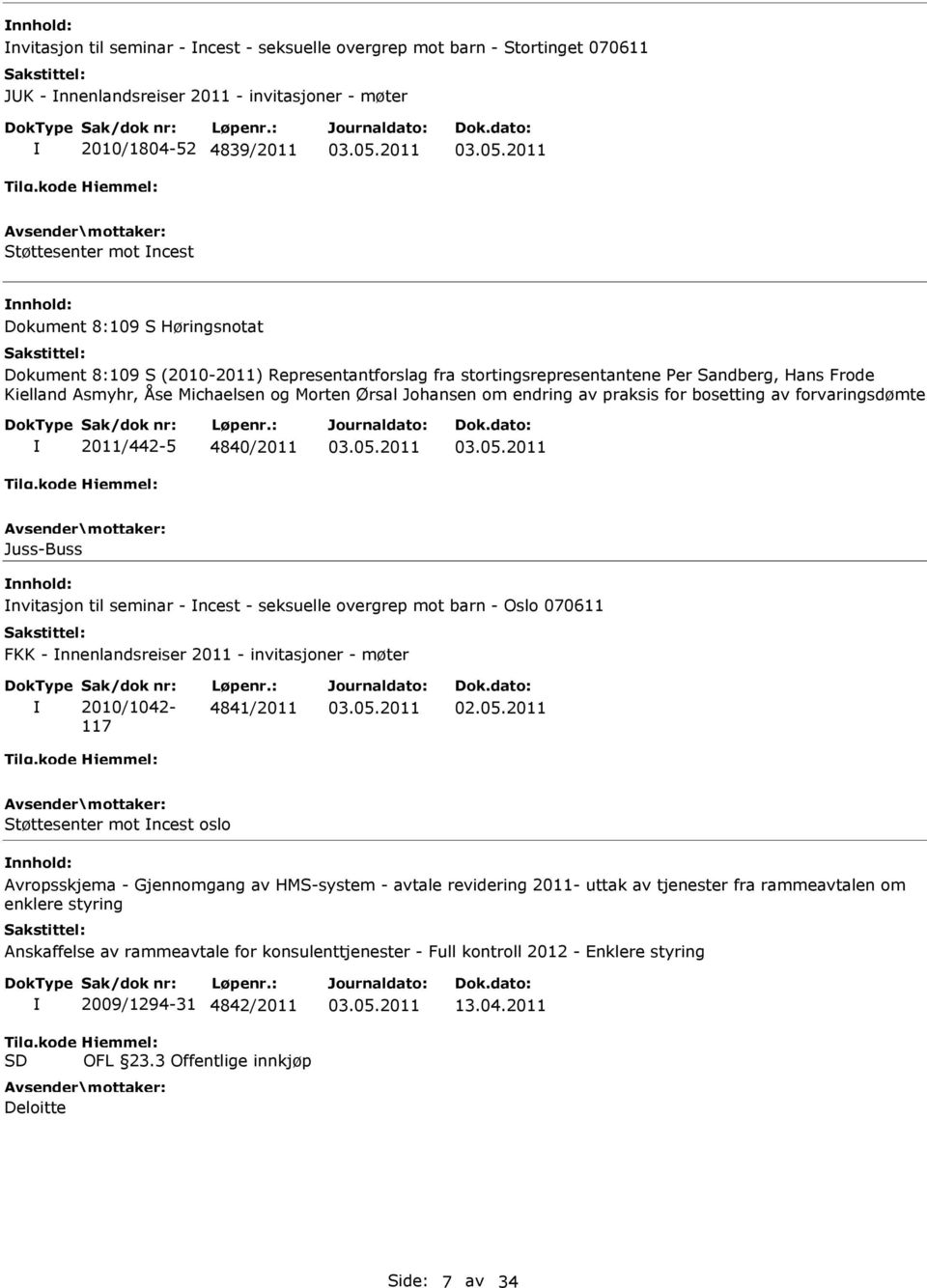 bosetting av forvaringsdømte 2011/442-5 4840/2011 Juss-Buss nvitasjon til seminar - ncest - seksuelle overgrep mot barn - Oslo 070611 FKK - nnenlandsreiser 2011 - invitasjoner - møter Sak/dok nr: