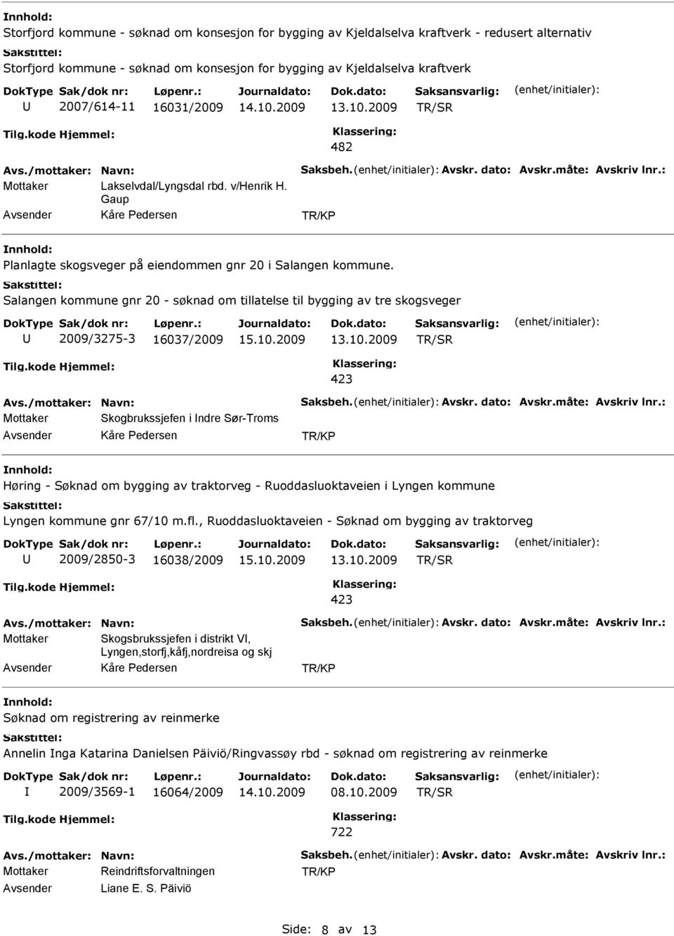 Salangen kommune gnr 20 - søknad om tillatelse til bygging av tre skogsveger 2009/3275-3 16037/2009 423 Avs./mottaker: Navn: Saksbeh. Avskr. dato: Avskr.måte: Avskriv lnr.