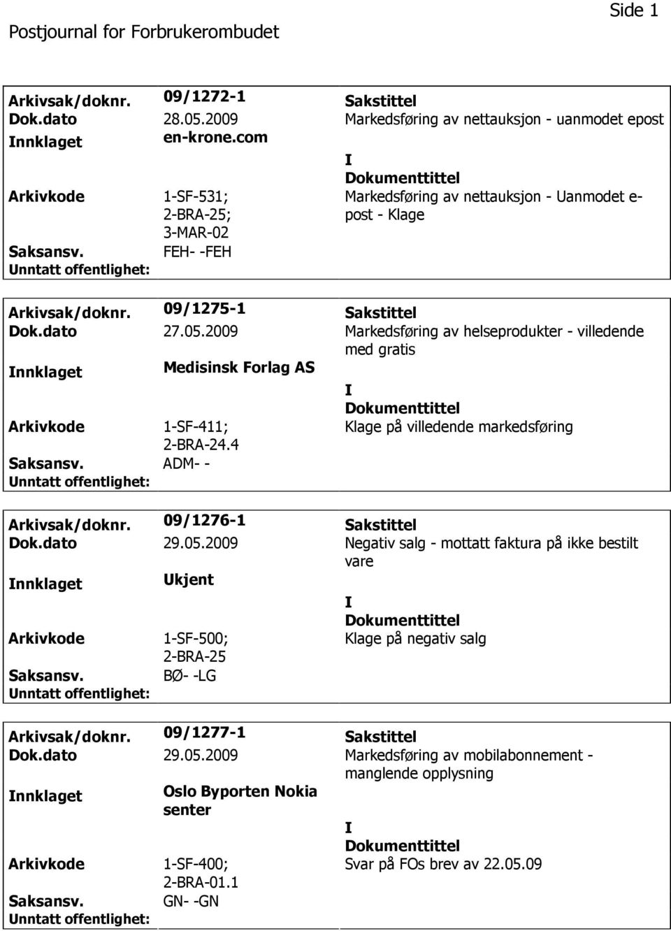 2009 Markedsføring av helseprodukter - villedende med gratis nnklaget Medisinsk Forlag AS 1-SF-411; 2-BRA-24.4 ADM- - Klage på villedende markedsføring Arkivsak/doknr. 09/1276-1 Sakstittel Dok.