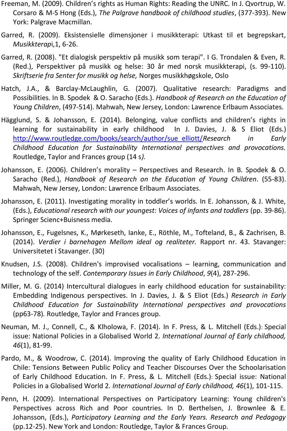 "Et dialogisk perspektiv på musikk som terapi". I G. Trondalen & Even, R. (Red.), Perspektiver på musikk og helse: 30 år med norsk musikkterapi, (s. 99-110).