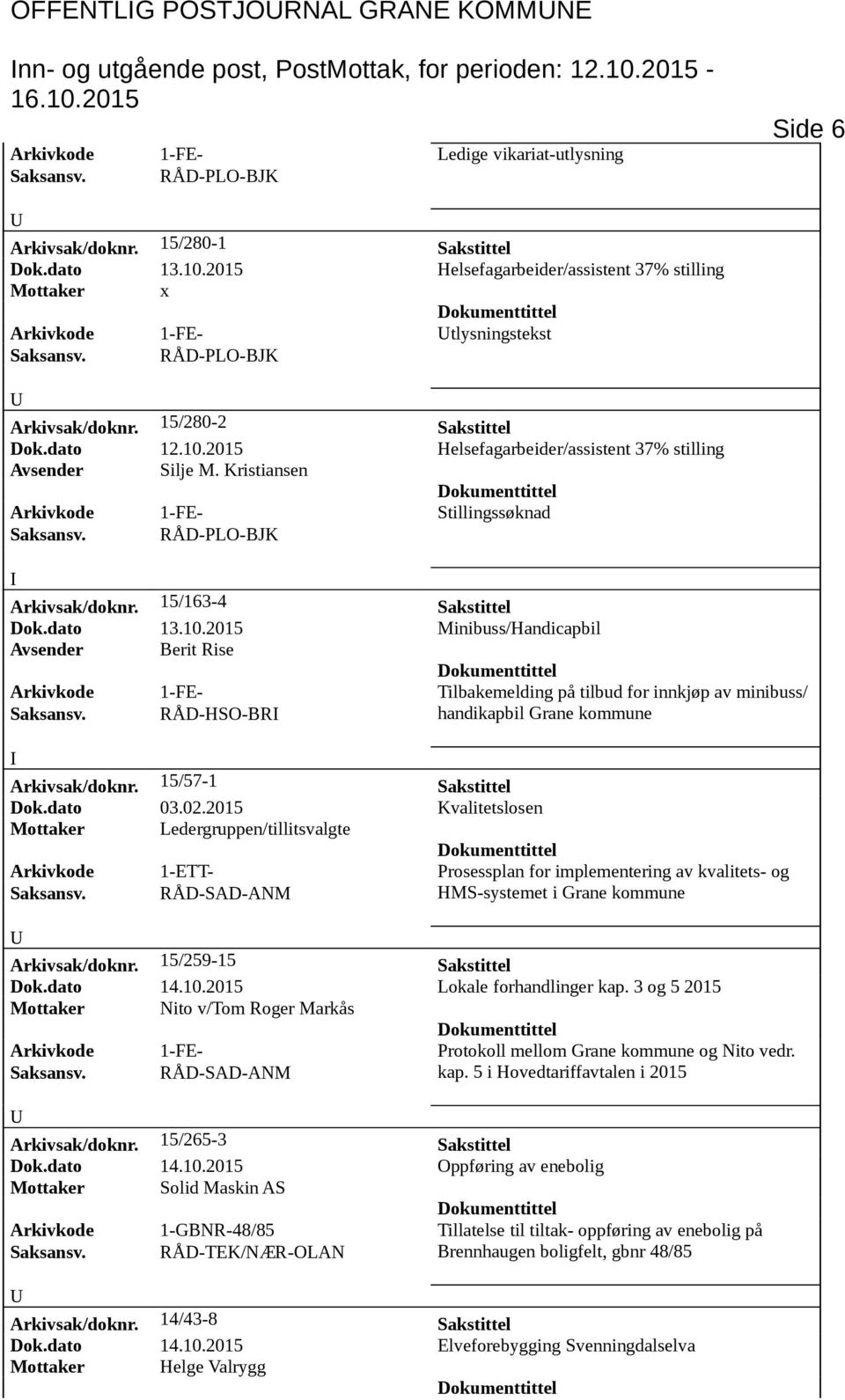 RÅD-HSO-BR handikapbil Grane Arkivsak/doknr. 15/57-1 Sakstittel Dok.dato 03.02.