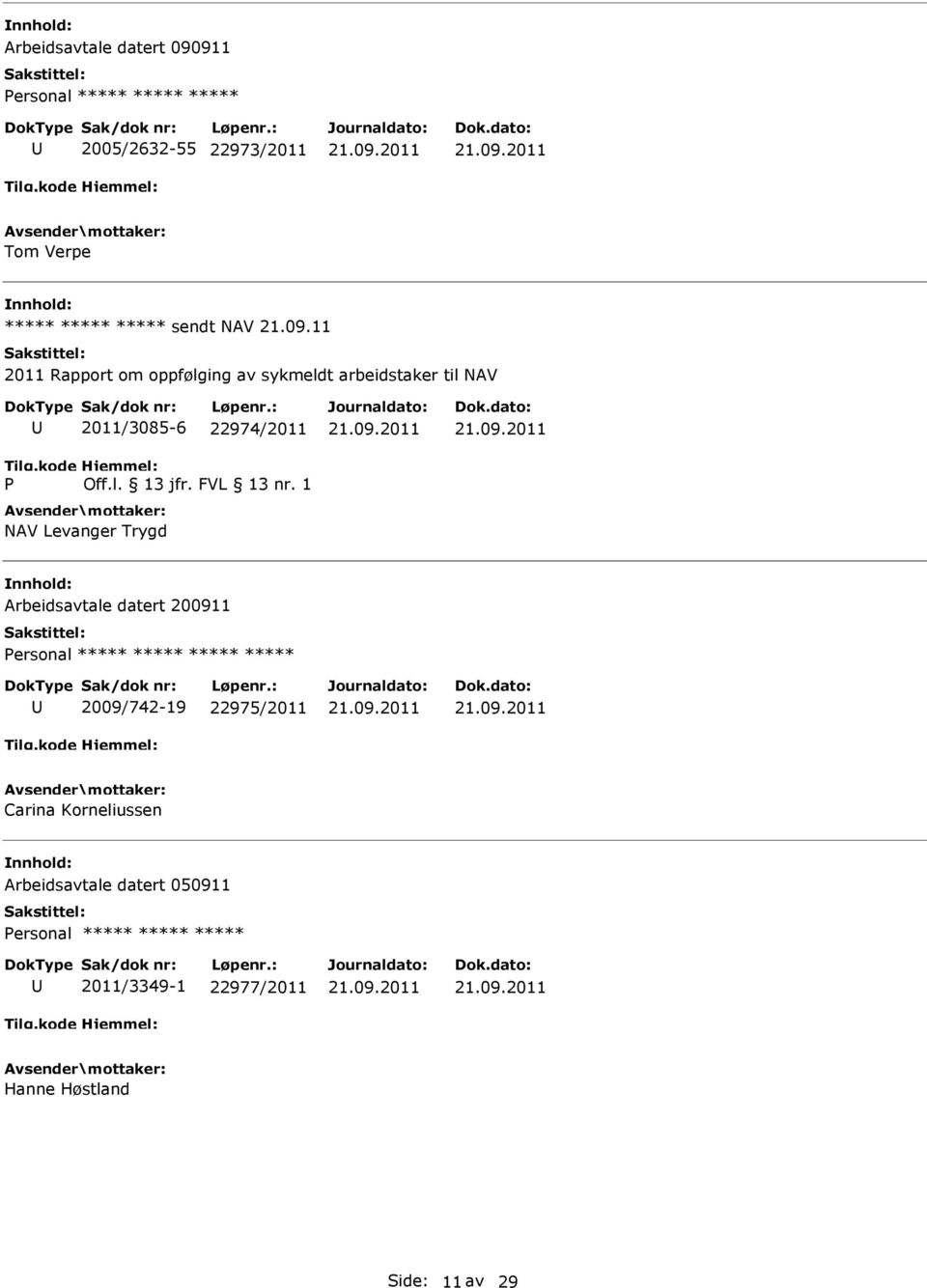 11 2011 Rapport om oppfølging av sykmeldt arbeidstaker til NAV P 2011/3085-6 22974/2011 Off.l. 13 jfr.