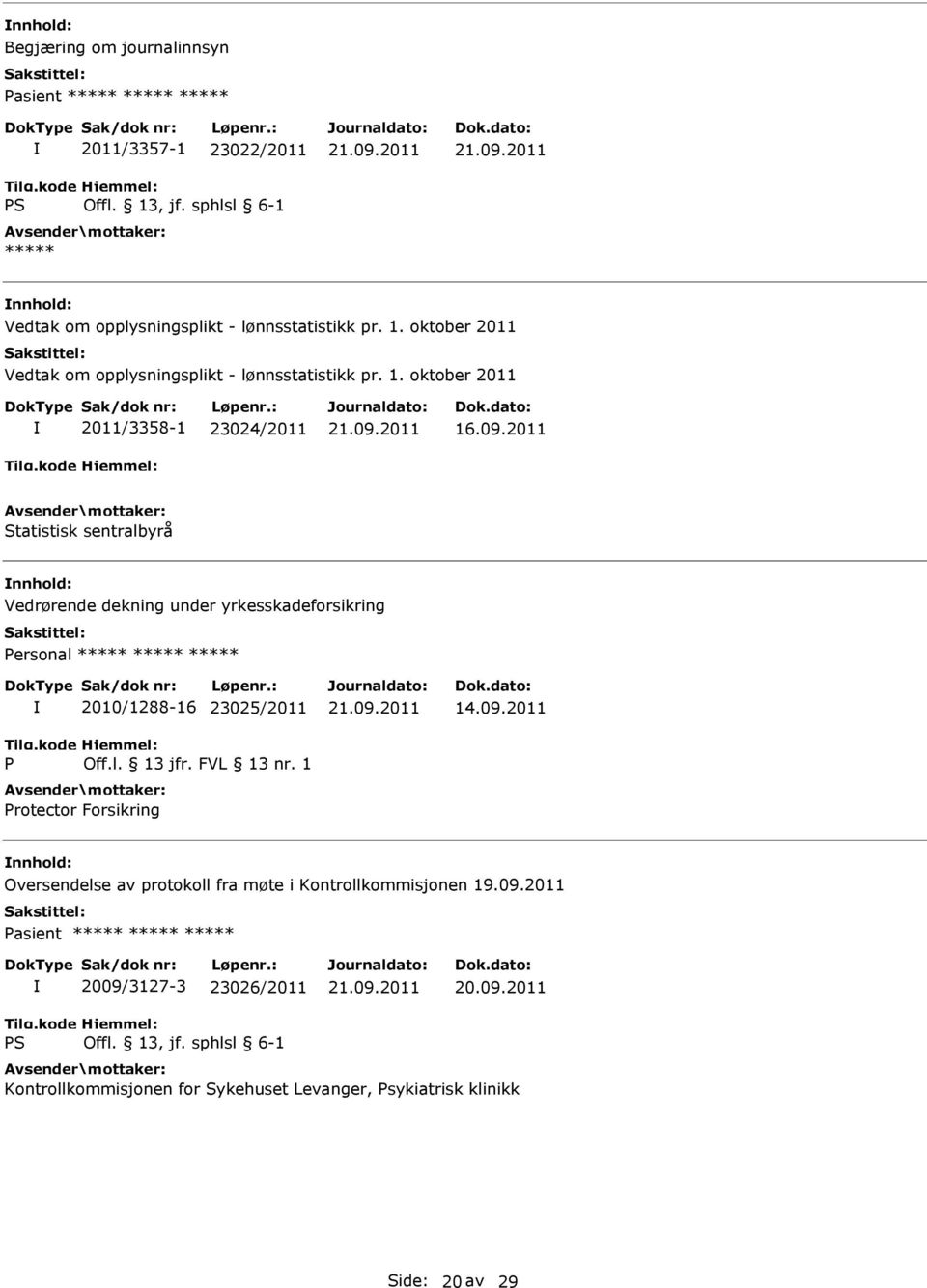 2011 Statistisk sentralbyrå Vedrørende dekning under yrkesskadeforsikring P 2010/1288-16 23025/2011 Off.l. 13 jfr. FVL 13 nr.