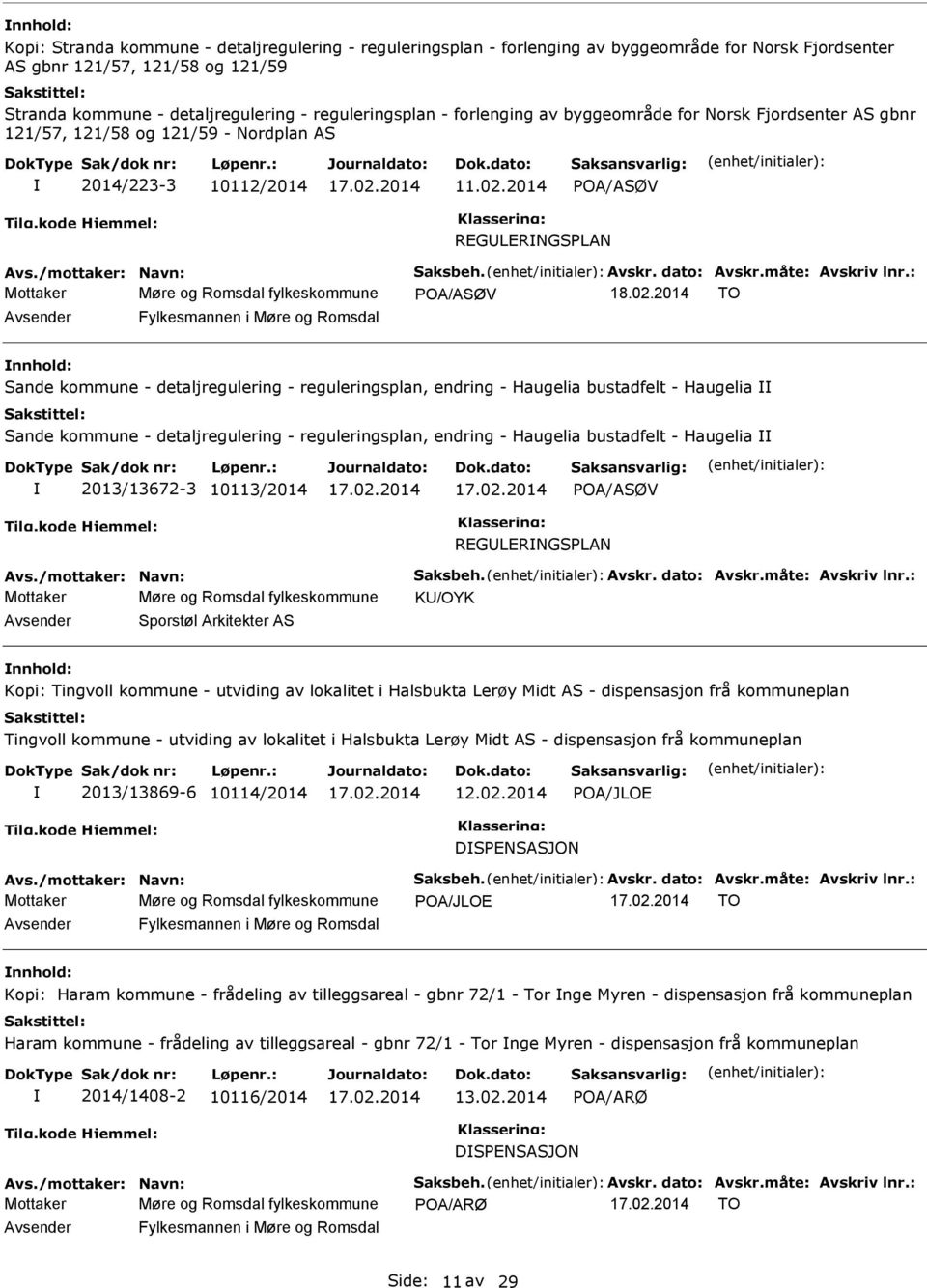 2014 POA/ASØV REGULERNGSPLAN Mottaker Møre og Romsdal fylkeskommune POA/ASØV 18.02.