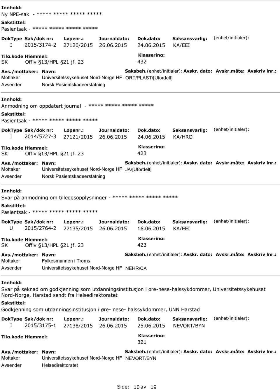 2014/5727-3 27121/2015 Avs./mottaker: Navn: Saksbeh. Avskr. dato: Avskr.måte: Avskriv lnr.