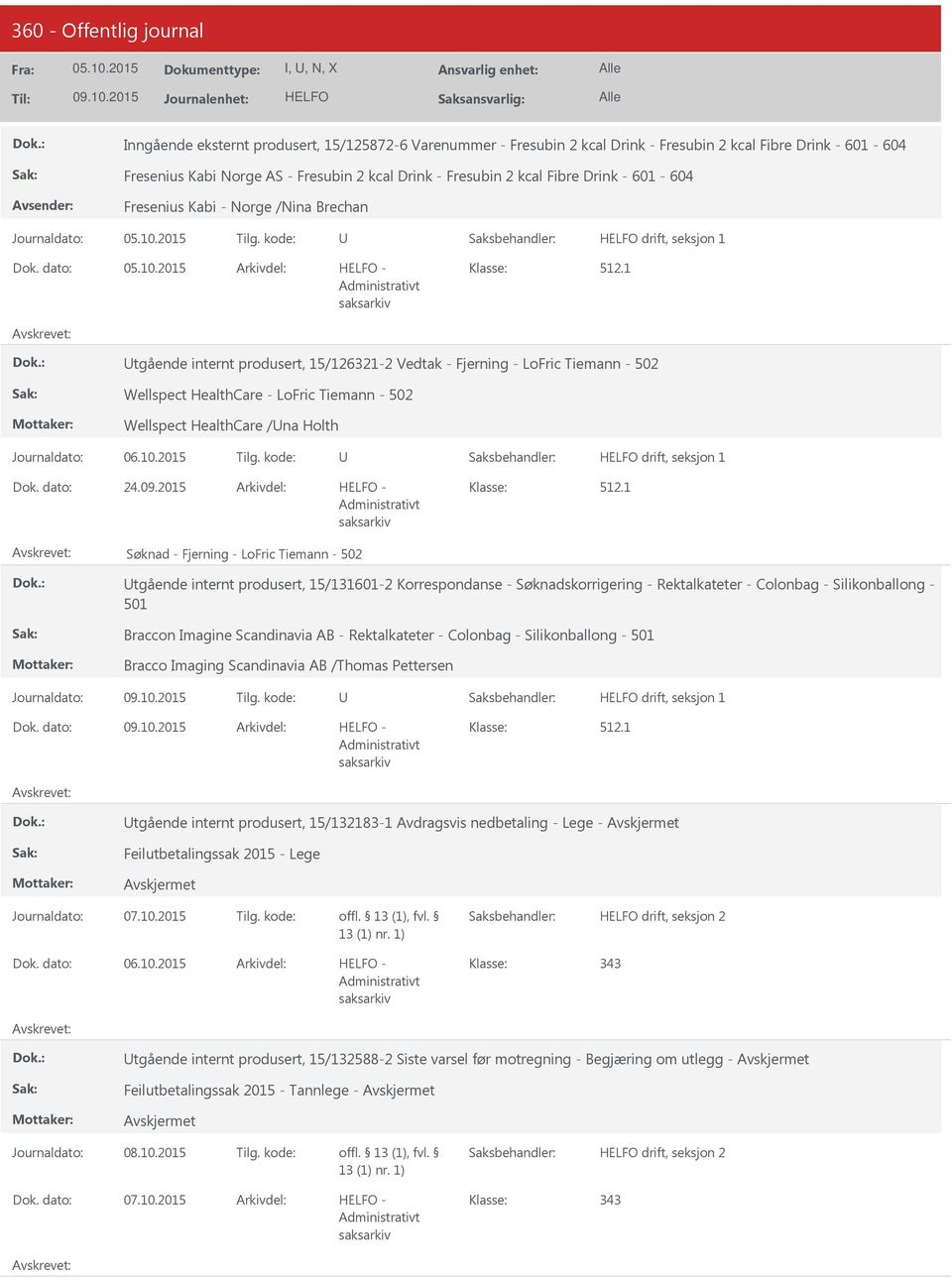 1 tgående internt produsert, 15/126321-2 Vedtak - Fjerning - LoFric Tiemann - 502 Wellspect HealthCare - LoFric Tiemann - 502 Wellspect HealthCare /na Holth drift, seksjon 1 24.09.2015-2.