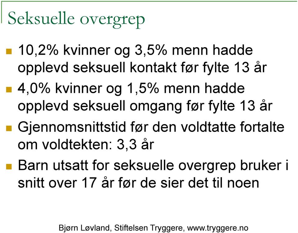 før de voldtatte fortalte om voldtekte: 3,3 år Bar utsatt for seksuelle overgrep