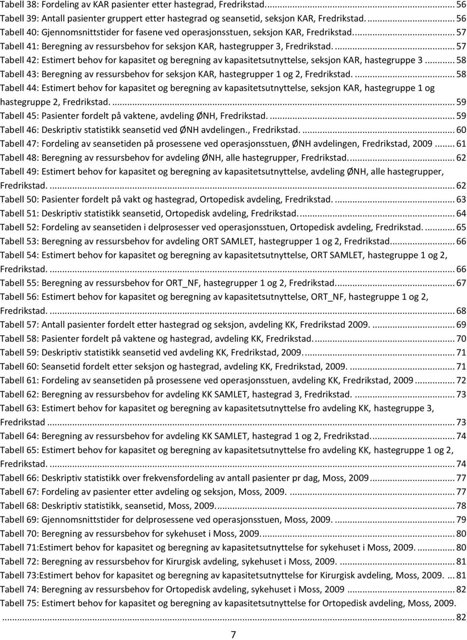 ... 57 Tabell 42: Estimert behov for kapasitet og beregning av kapasitetsutnyttelse, seksjon KAR, hastegruppe 3.