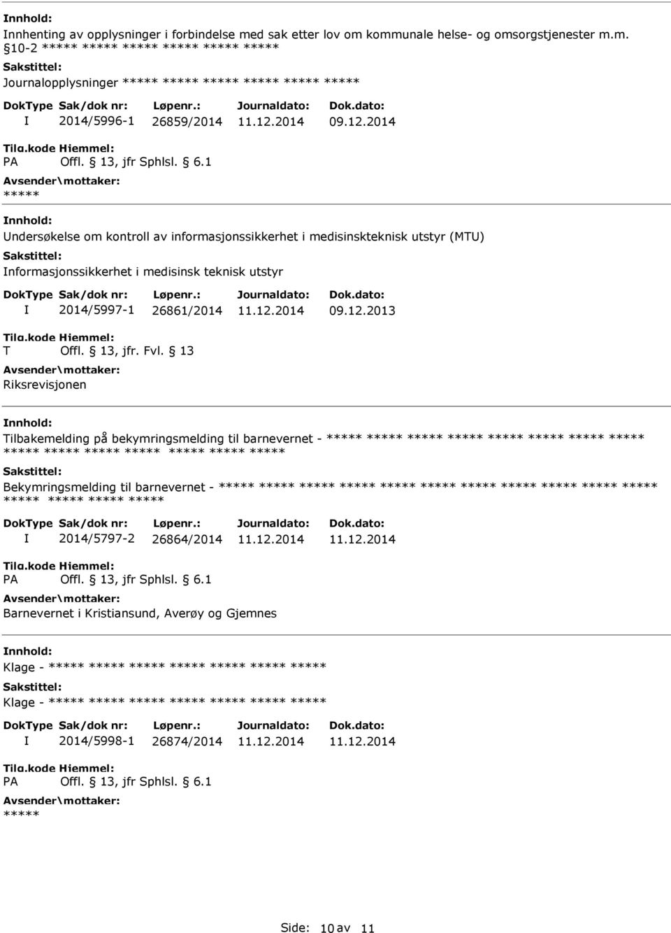 kommunale helse- og omsorgstjenester m.m. 10-2 Journalopplysninger 2014/5996-1 26859/2014 nnhold: Undersøkelse om kontroll av informasjonssikkerhet i