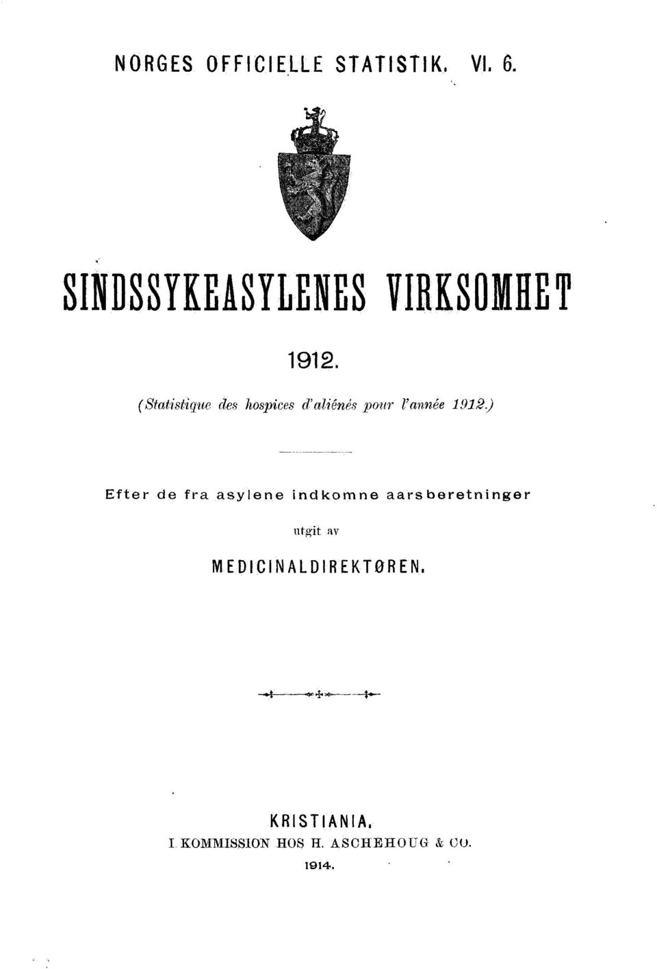 ( Statistique des hospices d' aliénés pour l'année 1912) Efter