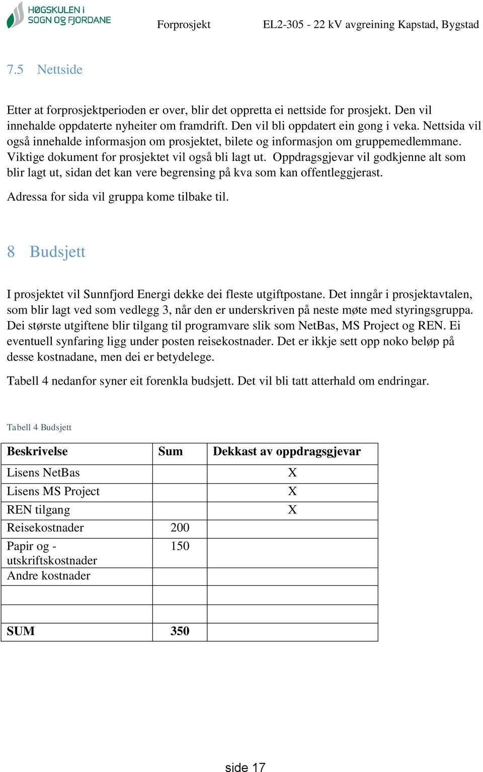 Oppdragsgjevar vil godkjenne alt som blir lagt ut, sidan det kan vere begrensing på kva som kan offentleggjerast. Adressa for sida vil gruppa kome tilbake til.