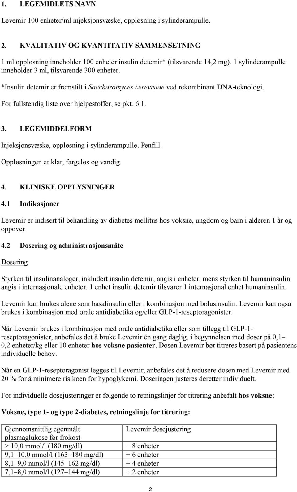 *Insulin detemir er fremstilt i Saccharomyces cerevisiae ved rekombinant DNA-teknologi. For fullstendig liste over hjelpestoffer, se pkt. 6.1. 3.