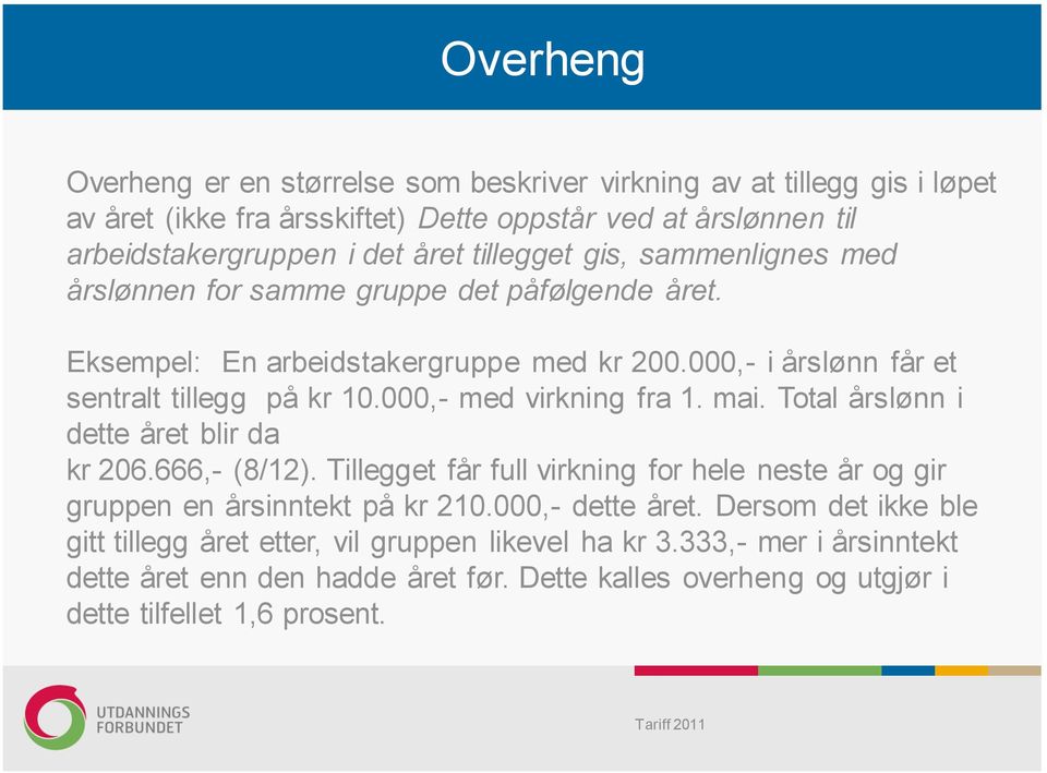 000,- med virkning fra 1. mai. Total årslønn i dette året blir da kr 206.666,- (8/12). Tillegget får full virkning for hele neste år og gir gruppen en årsinntekt på kr 210.