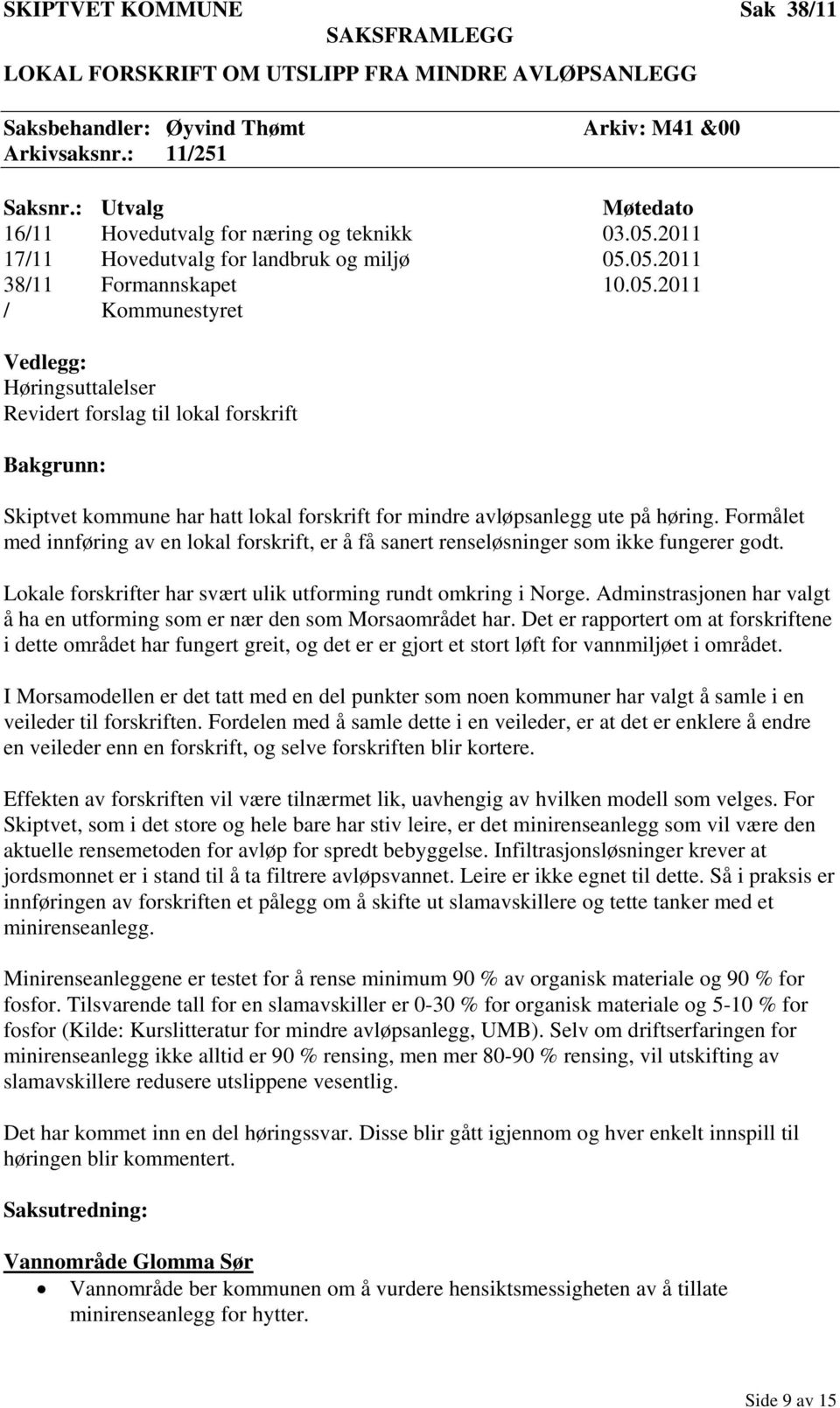 2011 17/11 Hovedutvalg for landbruk og miljø 05.